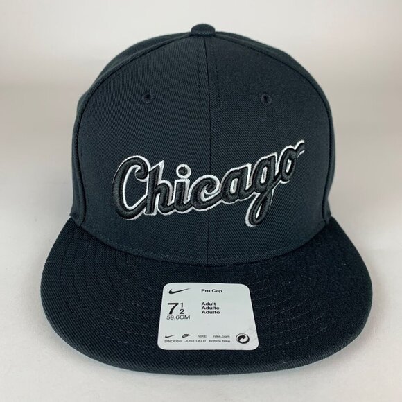 Chicago White Sox MLB Black Nike Pro Cap Fitted Hat Mens 7 1/2 New - Picture 2 of 5